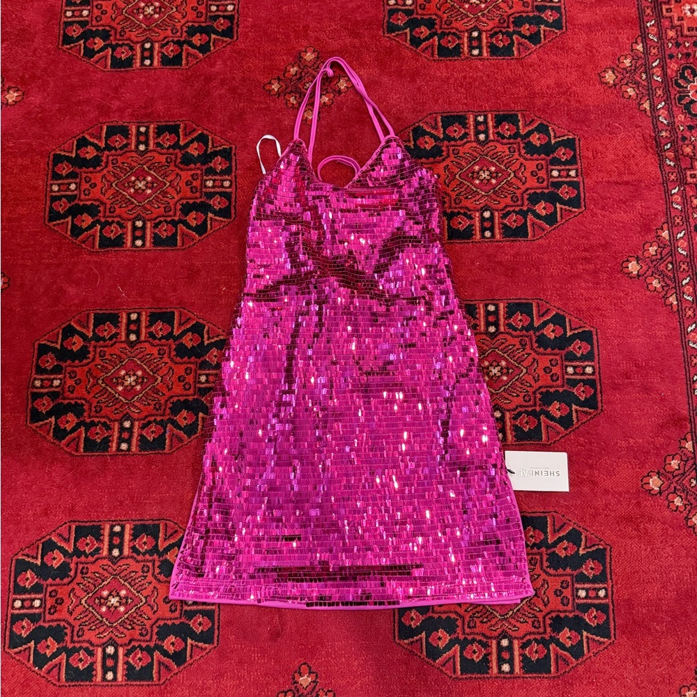 SHEIN Pink Sequin Prom Dress